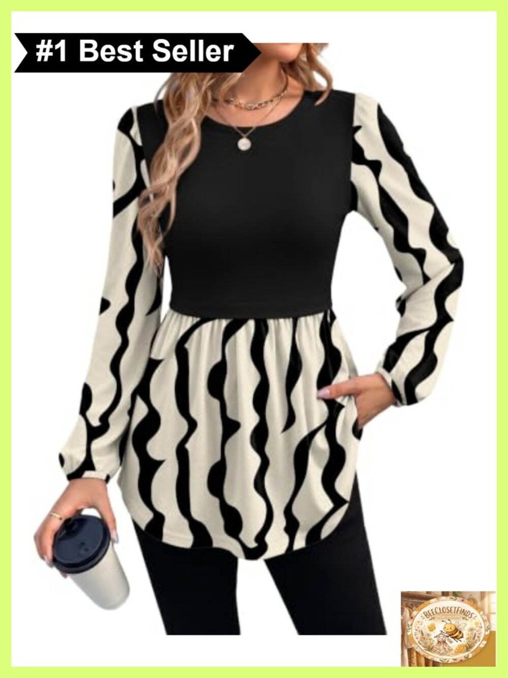 Women's Long Sleeve Tunic Top Crew Neck Babydoll Peplum Blouse